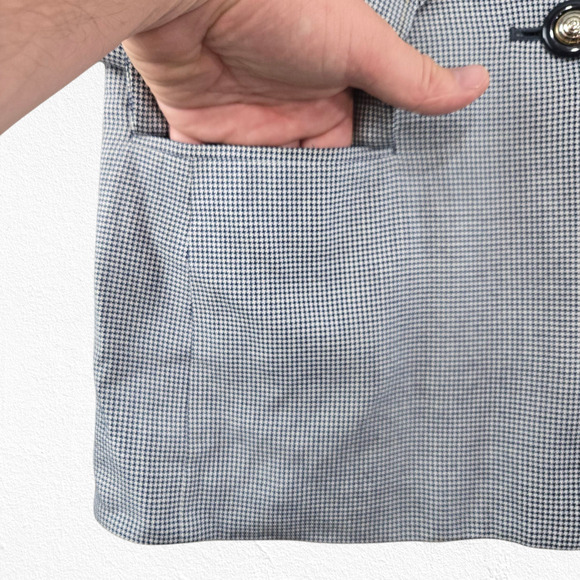 90s Vintage Navy White Houndstooth Kasper Single Button Blazer Jacket Size 12P - Picture 5 of 11